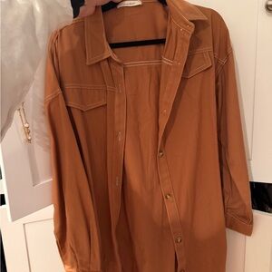 Relaxed Button-Up Shirt Jacket in Rust